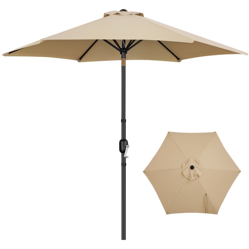 Parasol de Jardin Démontable Inclinable, Protection uv, avec Manivelle, 6 Baleines, pour Extérieur Terrasse Patio Plage Piscine Balcon, Kaki