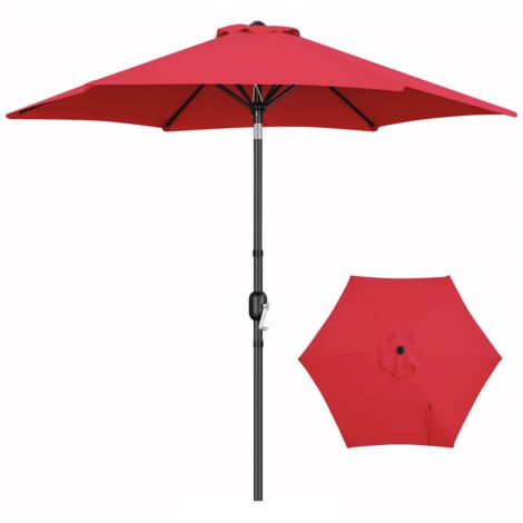 Yaheetech Parasol de Jardin Démontable Inclinable, Protection UV, avec Manivelle, 6 Baleines, pour Extérieur Terrasse Patio Plage Piscine Balcon, Rouge
