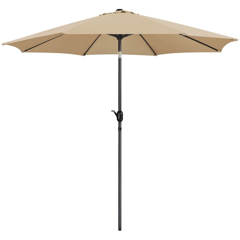 Parasol de Jardin Extérieur 300 cm Parasol à 8 Baleines en Métal Manivelle avec Bouton-poussoir Protection Solaire pour Terrasse Jardin Plage Piscine