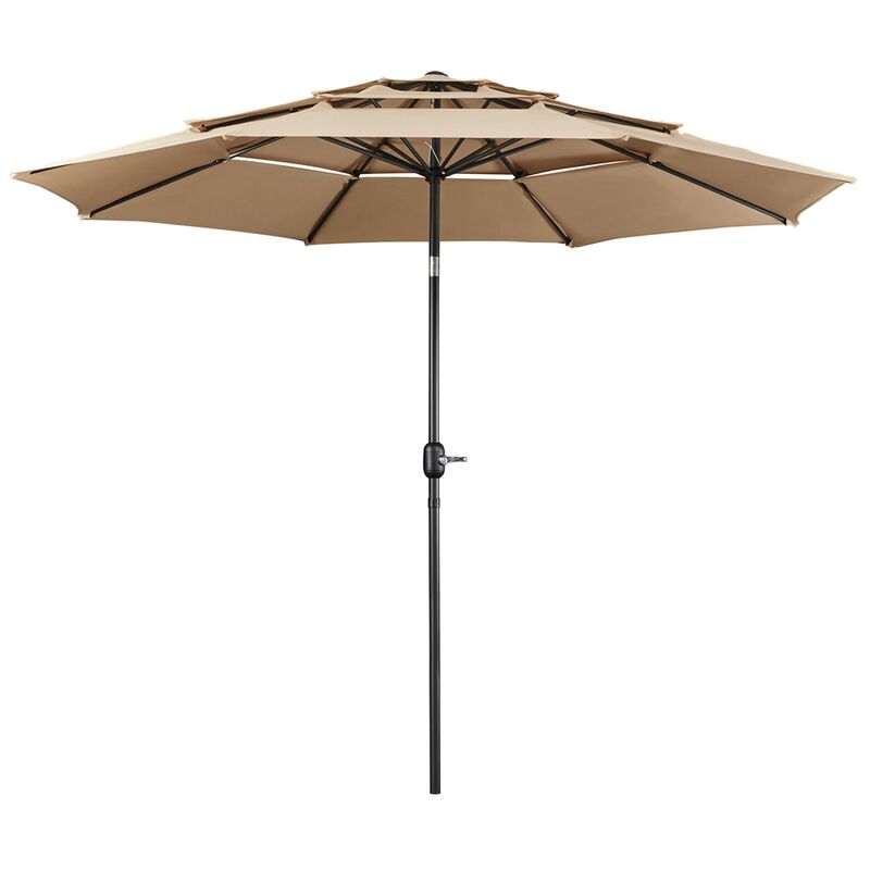 Yaheetech Parasol de Jardin Extérieur 324 cm 3 Niveaux 8 Baleines avec Bouton-poussoir Parasol Inclinable en Polyester avec Protection UV pour
