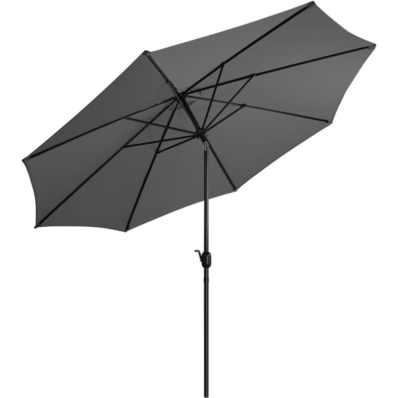 Parasol de Jardin Inclinable 327 cm Extérieur avec 8 Baleines Métalliques Bouton-poussoire Manivelle Gris - Yaheetech