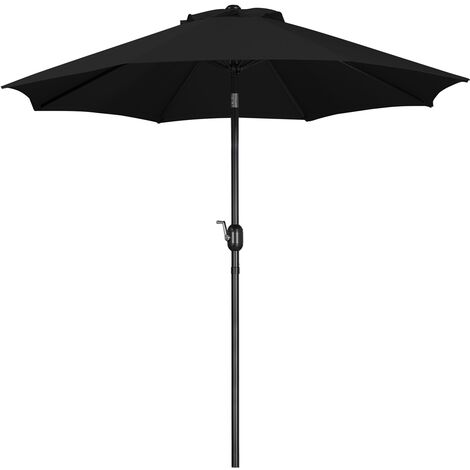 Yaheetech Parasol Inclinable 270 cm Parasol en Métal Extérieur 8 Baleines Bouton-poussoire Manivelle Protection Solaire pour Terrasse Jardin Plage Piscine Balcon Noir