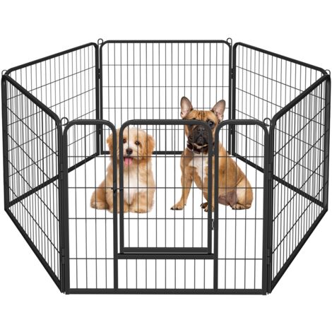 Yaheetech – Parc enclos pour chiens et chiots 6 panneaux en métal 80 x 80 cm – Résistant à la rouille – Configuration flexible – Inclus 1 porte et 6 piquets
