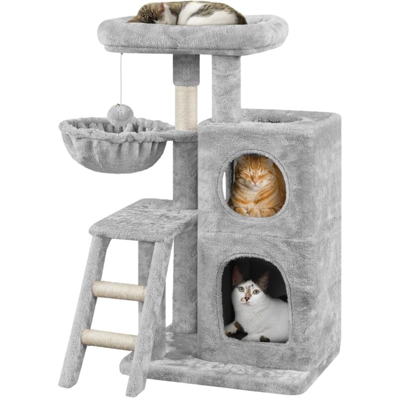 Petit Arbre à Chat Arbre à Grimper avec Échelle Niches Panier Boule Poteaux en Sisal Griffoir pour Chat Hauteur de 94cm Gris Clair - Yaheetech
