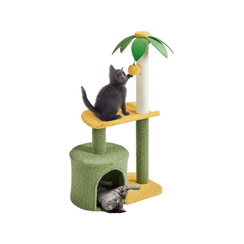 Yaheetech - Petit Arbre à Chat Design Cocotier Griffoir pour Chat Chaton avec Corde en Sisal Naturel Cachette Boule Suspendue Perchoir Incurvé Arbre