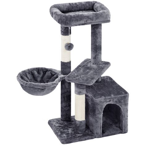 Yaheetech Petit Arbre à Chat Multiniveau Tour pour Chat avec Poteaux Griffoir Cordes Sisal Cachette Panier Niche Plateforme Boule Suspendue Arbre à Grimper 87 cm de Haut Gris Foncé
