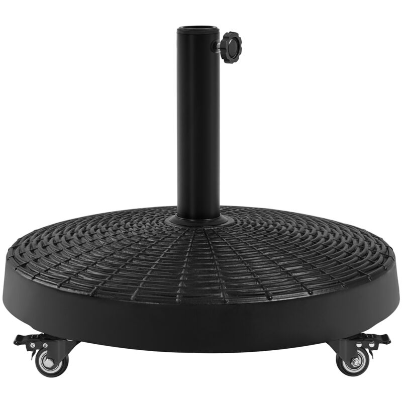 Pied de Parasol Lourde à Roulettes 24 kg Imitation Rotin Base Parasol en Résine pour Mât de Ø38 mm/ 48 mm du Parasol de Jardin Extérieur 52 × 52 × 42