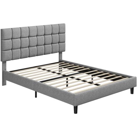 YAHEETECH 160 x 200 cm Doppelbett mit Höhenverstellbarem Kopfteil, Stabiler Bettrahmen Stoffbett mit Lattenrost, Gepolstertes Bettgestell Bett, Hellgrau