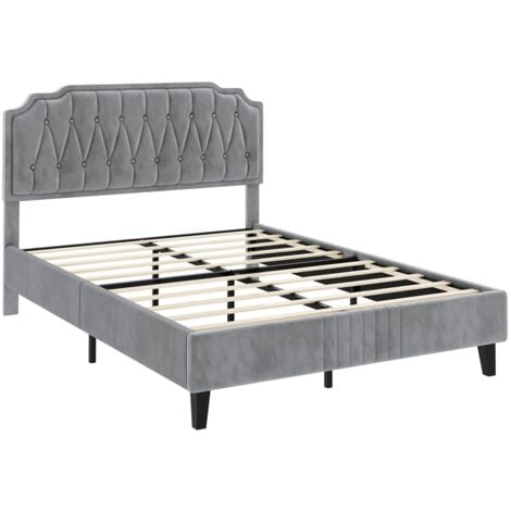 Yaheetech Polsterbett Doppelbett 140 × 200 cm Stoffbett Bettgestell Gepolstertes Bett mit höhenverstellbarem Kopfteil Bettrahmen mit Lattenrost, Hellgrau