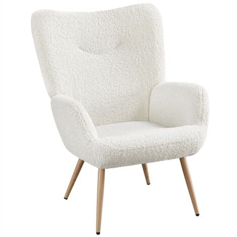 Yaheetech Poltrona da Salotto in Tessuto Bouclé Imbottita con Schienale Braccioli per Gambe Affusolate Soggiorno/Camera da Letto/Camera da letto/Caffè/Studio/Lettura Bianco