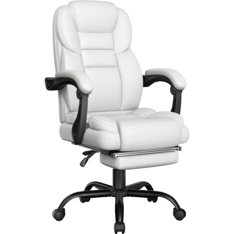 Yaheetech Poltrona Ufficio Ergonomica con Poggiapiedi Retrattile Sedia da Ufficio in Finta Pelle con Schienale Alto e Braccioli Imbottiti Reclinabile Rotelle Girevole Altezza Regolabile Bianco