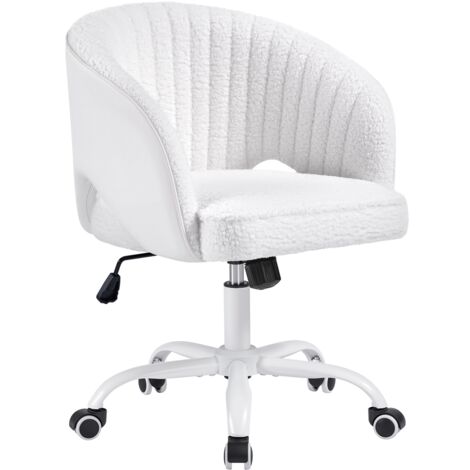 Yaheetech Poltroncina/Sedia da Ufficio Scrivania Ergonomica in Bouclé Imbottita a Rotelle Girevole Reclinabile Altezza Regolabile Bianco