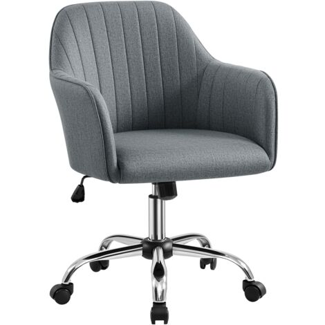 Yaheetech Poltroncina Ufficio Ergonomica Sedia Scrivania in Velluto Imbottita Girevole a Rotelle Reclinabile Altezza Regolabile Portata 136 kg (Cotone e lino, Grigio)