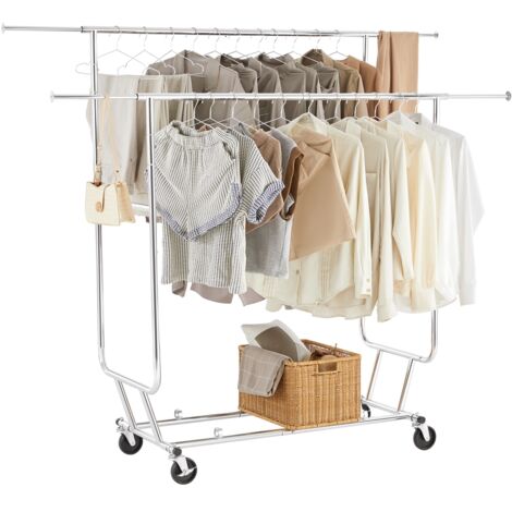 Yaheetech – Portant à vêtements extensible 139-164 cm – Métal chromé robuste – Charge max 113 kg – Penderie sur roulettes avec freins