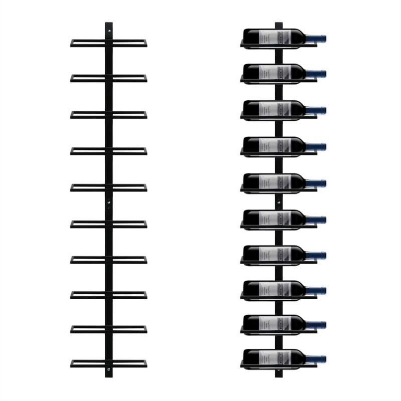 Porte Bouteille Mural Métallique Étagère à Vin pour 10 Bouteilles Cave Resto Maison 126cm Noir - Yaheetech