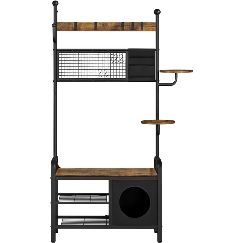 Yaheetech Portemanteau Industriel Chat-Humain avec Niche Perchoirs Rangement 3 Niveaux pour Manteaux avec Banc à Chaussures Crochets Étagères Brun