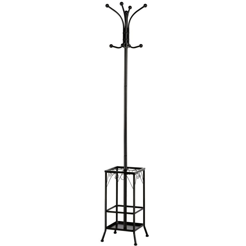 Portemanteau sur Pied en Métal avec Porte-parapluie Meuble d'entrée Chambre Vestiaire Couloir Hauteur 186 cm Noir - Yaheetech