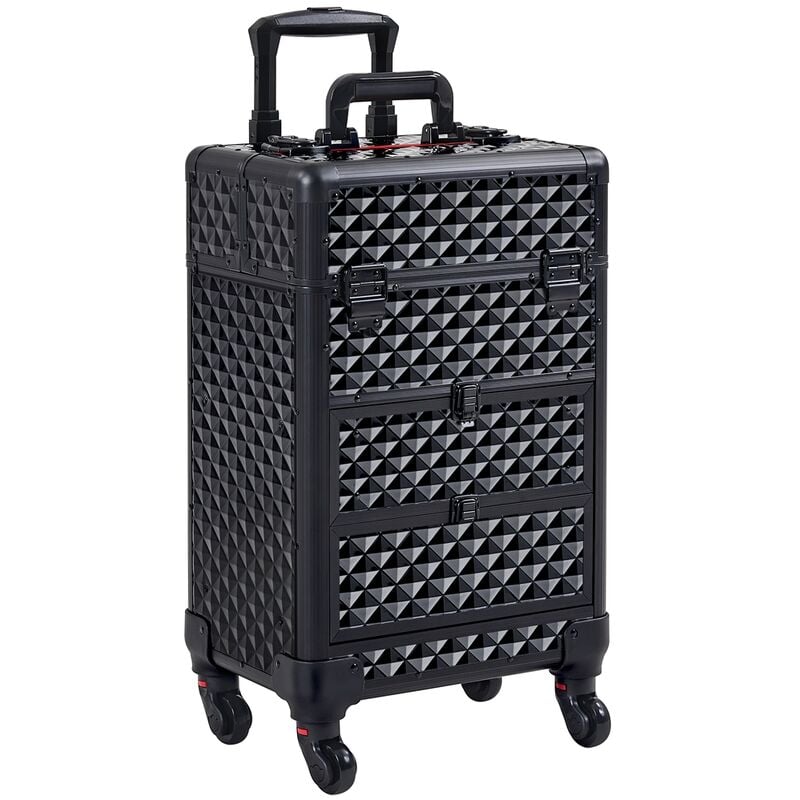 Yaheetech - Professional Rolling Makeup Train Case with Drawers, Aluminum Rolling Cosmetic Case, Black - black