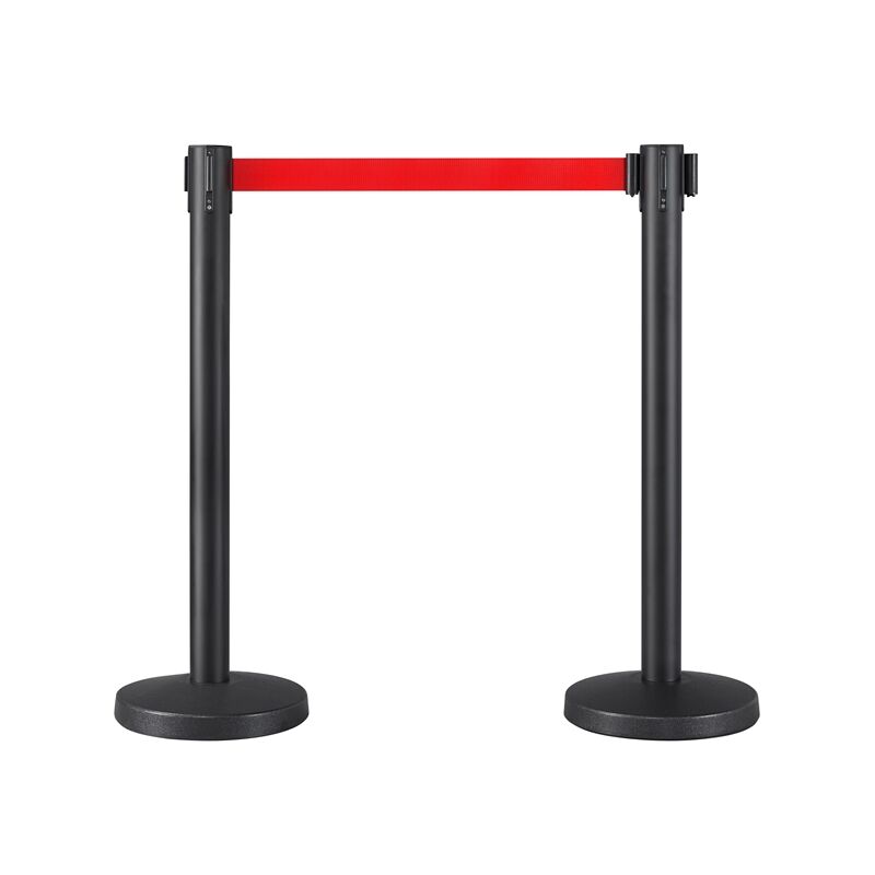 Yaheetech Queue Barrier Posts Stands,Pair of Retractable/Stretch Crowd Control Security Barriers Belt Stanchion Set,2.0m Belt, Red - red