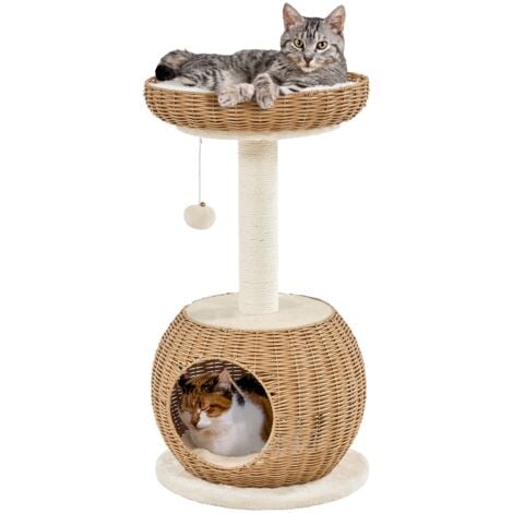 Yaheetech Rattan Cat House Cat Furniture with Soft Cushion,  Beige