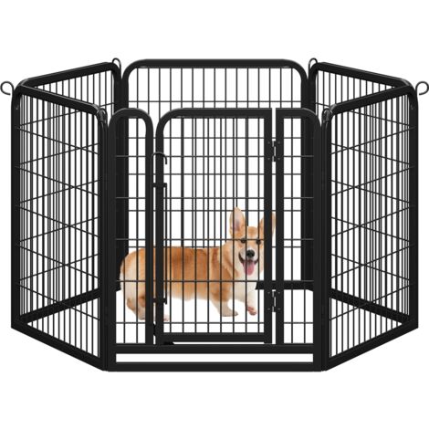 Recinto Per Cuccioli UISEBRT 80x80 Cm – 12 Pannelli In Ferro Pieghevole, Con Porta, Per Cani, Gatti, Conigli, Interno/Esterno, Espandibile