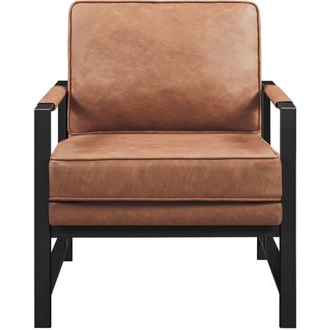 Yaheetech Retro Upholstered Faux Leather Accent Chair, Light Brown