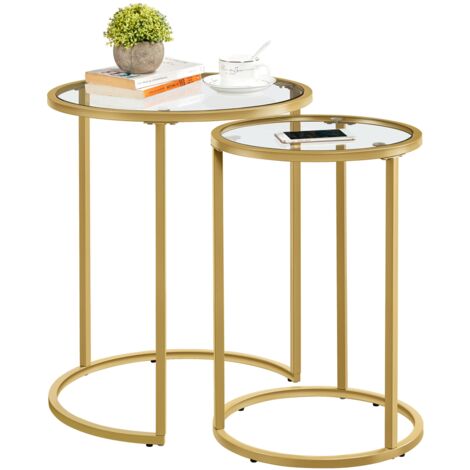 Yaheetech Round Nesting Side Tables Set of 2 End Tables for Living Room, Mustard Gold