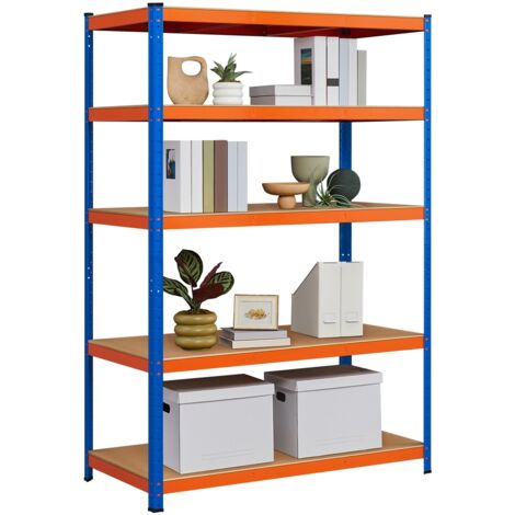 Yaheetech Scaffale in Metallo Portata 875 kg a 5 Ripiani Scaffalattura 180 x 120 x 60 cm Senza Viti Regolabile Mensola in Acciaio Salvaspazio Garage Cucina Magazzino Blu-Arancio