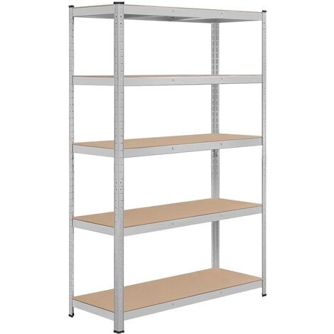 Yaheetech Scaffale/Scaffalatura Garage Magazzino in Acciaio e Legno MDF a 5 Ripiani Regolabili 120 x 45 x 180 cm Carico Massimo per Ripiano 175 kg Argento