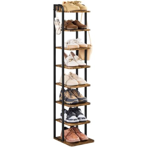 Yaheetech Scarpiera Verticale a 8 Livelli, Scaffale Portascarpe Alta e Stretta Vintage in Metallo e MDF, Scarpiera Salvaspazio per Ingresso e Corridoio, Marrone Rustico