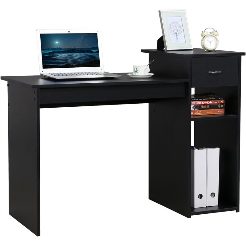 per casa computer Scrivania a forma di L postazione di lavoro in noce moderna e compatta ufficio scrivania con 2 ripiani
