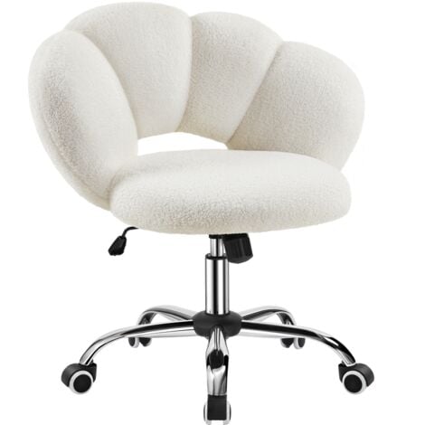 Yaheetech Sedia da Ufficio Scrivania Bianca Cameretta Imbottita Senza Braccioli Ergonomica con Ruote Girevole, Schienale Design a Nuvola in Tessuto Bouclé, Altezza Regolabile