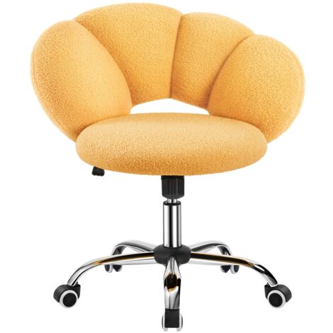 Yaheetech Sedia da Ufficio Scrivania Cameretta Imbottita Senza Braccioli Ergonomica con Ruote Girevole, Schienale Design a Nuvola in Tessuto Bouclé, Altezza Regolabile Giallo