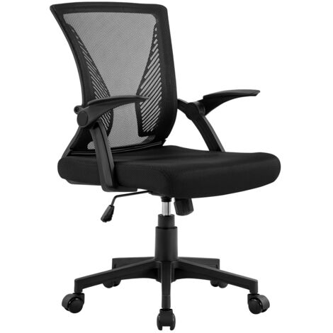 Yaheetech Sedia da Ufficio Scrivania Ergonomica con Braccioli Ribaltabili Lombare in Rete Traspirante Reclinabile Altezza Regolabile Girevole a Ruote Portata 136 kg Nero