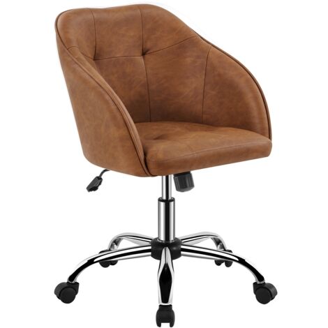 Yaheetech Sedia da Ufficio Scrivania Ergonomica in Velluto Imbottita Girevole a Rotelle Reclinabile Altezza Regolabile Portata 136 kg Marrone