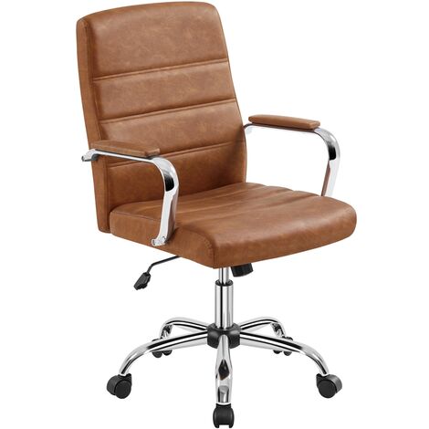 Yaheetech Sedia/Poltrona Ufficio Scrivania Ergonomica Reclinabile Imbottita in Finta Pelle Girevole con Rotelle e Braccioli Altezza Regolabile Marrone Retro