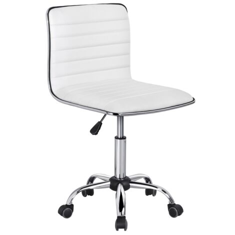 Yaheetech Sedia Ufficio da Scrivania a Rotelle Girevole Sedia Ergonomica Imbottita Moderna da Camera da Letto Studio in Ecopelle Acciaio Altezza Regolabile Bianca