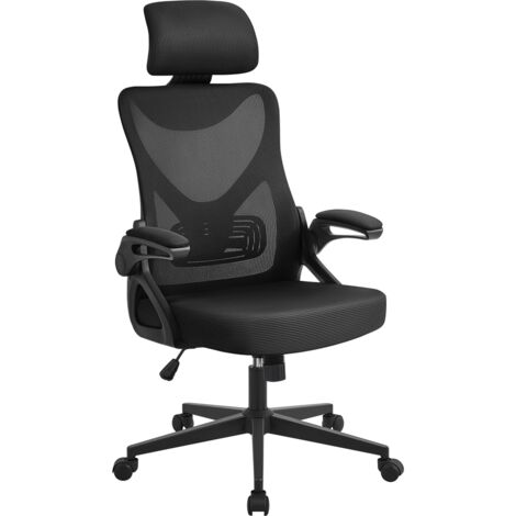 Yaheetech Sedia Ufficio Ergonomica con Braccioli Poggiatesta Regolabile Schinale Alto Reclinabile Poltrona Scrivania Girevole Nera