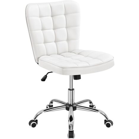 Yaheetech Sedia Ufficio Senza Braccioli Ergonomica in Ecopelle Imbottita da Scrivania a Rotelle Girevole Altezza Regolabile Fonzione Dondolo Bianca