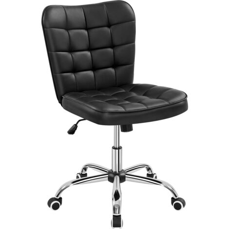 Yaheetech Sedia Ufficio Senza Braccioli Ergonomica in Ecopelle Imbottita da Scrivania a Rotelle Girevole Altezza Regolabile Fonzione Dondolo Nera