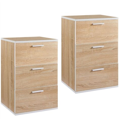 Yaheetech Set 2 Comodini Camera da Letto Moderni con 3 Cassetti Comò Tavolino Laterale da Divano Salotto 40 x 35 x 60 cm Legno Quercia Chiaro