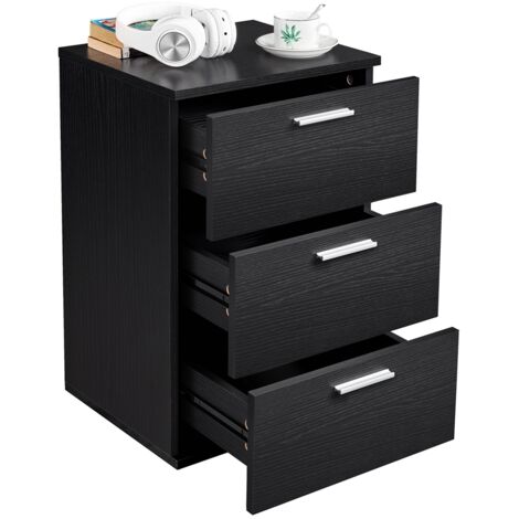 Yaheetech Set 2 Comodini Camera da Letto Moderni con 3 Cassetti Comò Tavolino Laterale da Divano Salotto 40 x 35 x 60 cm Neri
