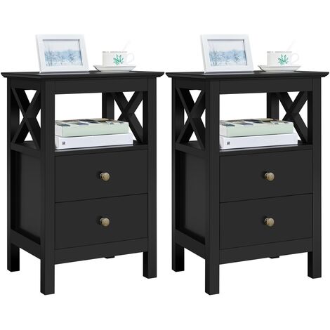 Yaheetech Set 2 Comodini da Camera da Letto Comodino Moderno Tavolino Lato da Divano Mobiletto da Notte Portaoggetti Neri
