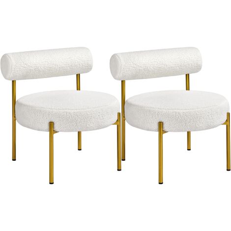Yaheetech Set 2 Poltrone Relax da Salotto Sedie Imbottita con Schienale Braccioli Poltrona in Tessuto Bouclé per Soggiorno Camera da Letto Design Shabby Chic Bianco