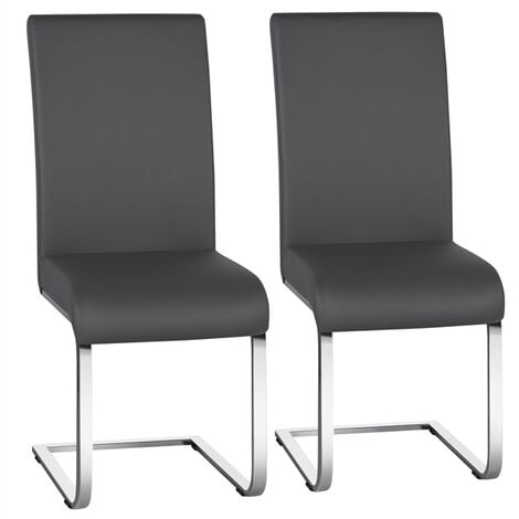 Yaheetech Set 2 Sedie da Pranzo Moderne Cucina Ufficio in Ecopelle e Acciaio Cromato Scuro Grigio