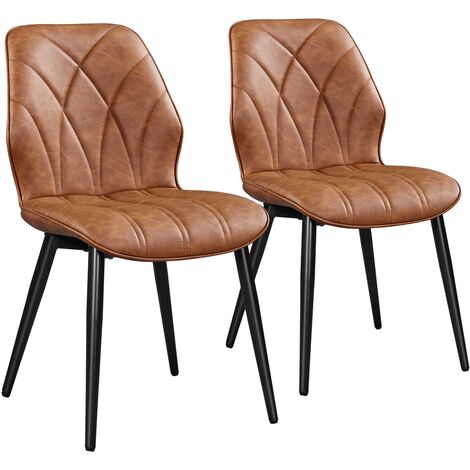 Yaheetech Set 2 Sedie Sala da Pranzo Moderne Imbottite in Tessuto Eleganti con Schienale Ergonomico Gambe Telaio in Metallo Portata 136 kg Marrone Retro