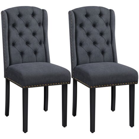 Yaheetech Set 2 Sedie Sala da Pranzo Tessuto Moderne Imbottite Eleganti Gambe in Legno Massello Schienale Alto Grigie