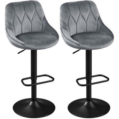 Yaheetech Set 2 Sgabelli Bar Alti Altezza Regolabile Cucina Design Moderni con Schienale Girevole in Velluto Poggiapiedi Metallo Grigio Scuro