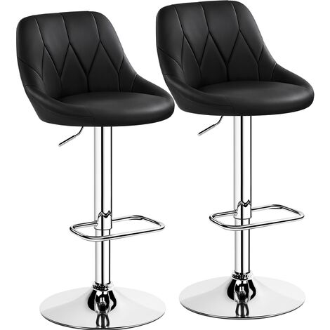 Yaheetech Set 2 Sgabelli Bar Alti Bianchi Altezza Regolabile Cucina Design Moderni con Schienale Girevole Imbottiti in Finta Pelle Poggiapiedi Metallo Nero