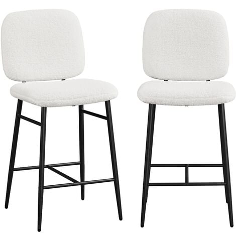 Yaheetech Set 2 Sgabelli Bar Bianchi con Schienale Alti Cucina Design Moderni Imbottiti in Tessuto Bouclé con Poggiapiedi Metallo Nero